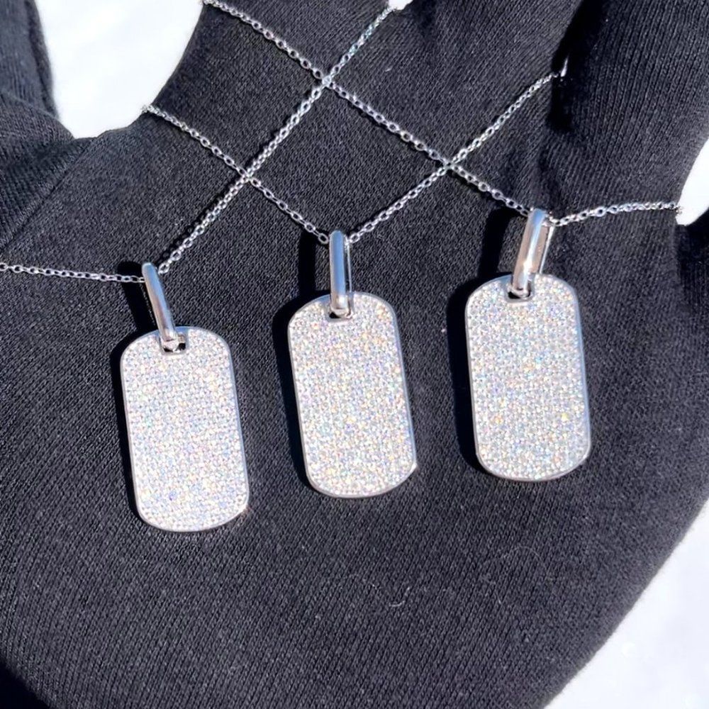 VVS Moissanite Dogtag Pendant for Men & Women, 925 Sterling Silver GRA Certified